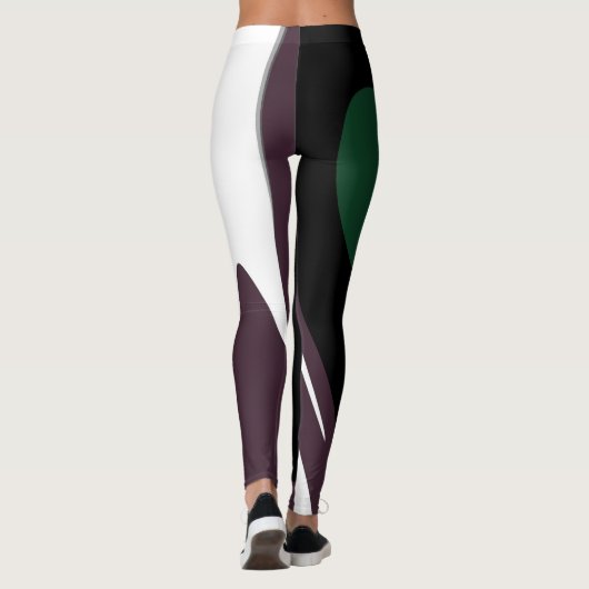 Onderdompeling: Abstract Zwart, Wit, Paarse & Groe Leggings (Achterkant)