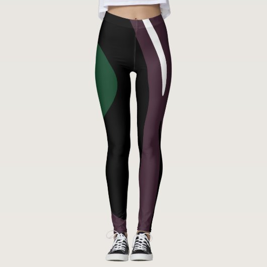 Onderdompeling: Abstract Zwart, Wit, Paarse & Groe Leggings (Voorkant)
