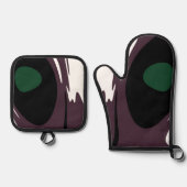 Onderdompeling: Abstract Zwart, Wit, Paarse & Groe Ovenwant & Pannenlap Set (Voorkant)