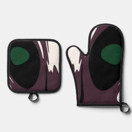 Onderdompeling: Abstract Zwart, Wit, Paarse & Groe Ovenwant & Pannenlap Set