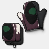 Onderdompeling: Abstract Zwart, Wit, Paarse & Groe Ovenwant & Pannenlap Set (Voorkant / Achterkant)