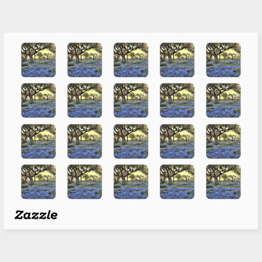 Onderdonk - Old Live Oak Tree and Bluebells Vierkante Sticker (Vel)