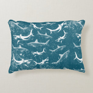 Onderdruk Blauw Shark Patroon Accent Kussen