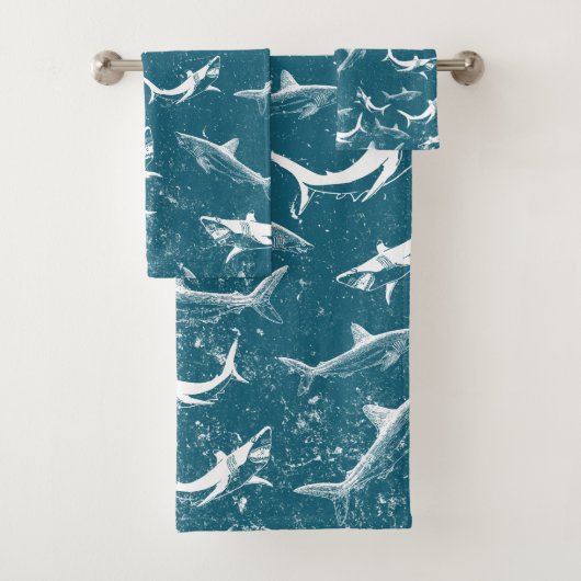 Onderdruk Blauw Shark Patroon Bad Handdoek (Insitu)