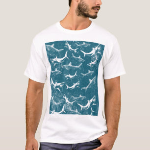 Onderdruk Blauw Shark Patroon T-shirt