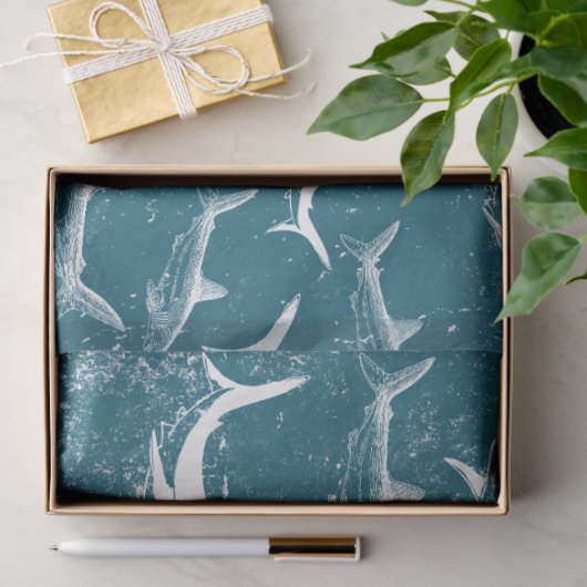 Onderdruk Blauw Shark Patroon Tissuepapier (Geschenk)