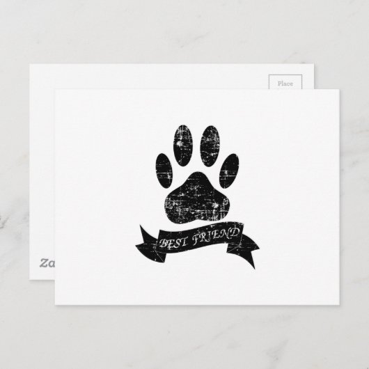Onderdruk-dog-poot met lint briefkaart (Voorkant / Achterkant)