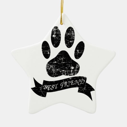Onderdruk-dog-poot met lint keramisch ornament (Voorkant)