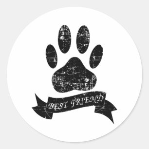 Onderdruk-dog-poot met lint ronde sticker