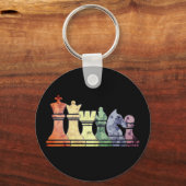 Onderdruk Retro Chess Piecks in een regenboogrij Sleutelhanger (Voorkant)