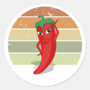 Onderdruk Retro Sunset Hot Pepper Diva-tekening Ronde Sticker