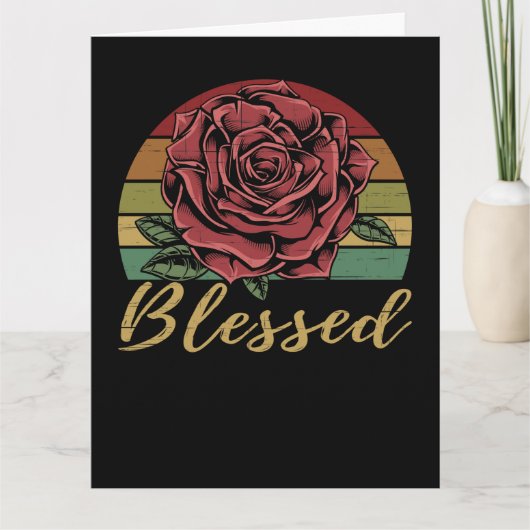 Onderdruk Retro Sunset Red Rose Blessed Kaart (Voorkant)