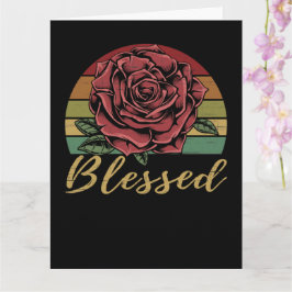 Onderdruk Retro Sunset Red Rose Blessed Kaart