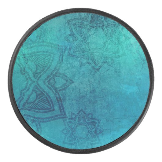 Onderdruk Turquoise Mandala Hockey Puck (Voorkant)