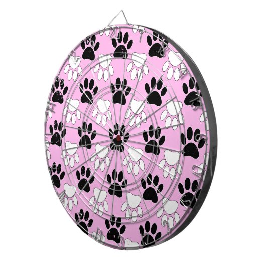 Onderdruk zwart en wit peuters op roze achtergrond dartbord (Voorkant Rechts)