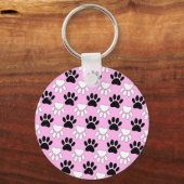 Onderdruk zwart en wit peuters op roze achtergrond sleutelhanger (Voorkant)