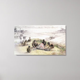 Onderdrukking van een kamp bezet door Homo habilis Canvas Afdruk