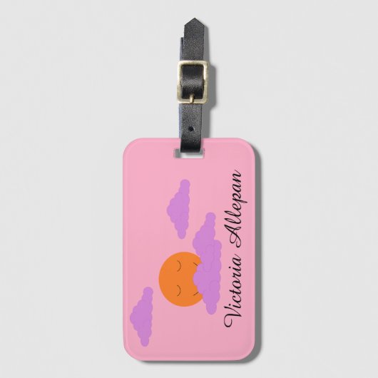 Ondergaande zon met wolken: Anjer Roze Bagagelabel (Voorkant (verticaal))