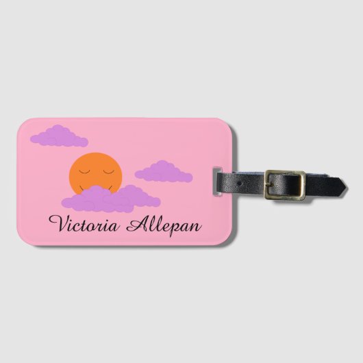 Ondergaande zon met wolken: Anjer Roze Bagagelabel (Voorkant (horizontaal))