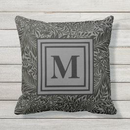 Ondergeciteerde donkergrijze monogram voor botanis buitenkussen