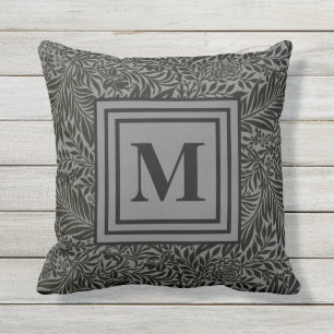 Ondergeciteerde donkergrijze monogram voor botanis buitenkussen