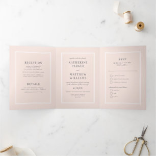 Ondergewaardeerde elegantie Blush Pink All-in-One Drieluik Uitnodiging