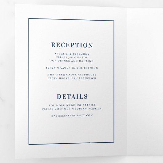 Ondergewaardeerde elegantie Navy Blue All-in-One W Drieluik Uitnodiging (Binnenzijde eerst)