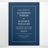 Ondergewaardeerde elegantie Navy Blue All-in-One W Drieluik Uitnodiging (Binnenkant midden)