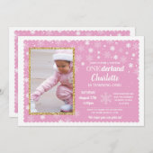 Onderland Winter Pink Snowflakes Foto Wonderland Kaart (Voorkant / Achterkant)