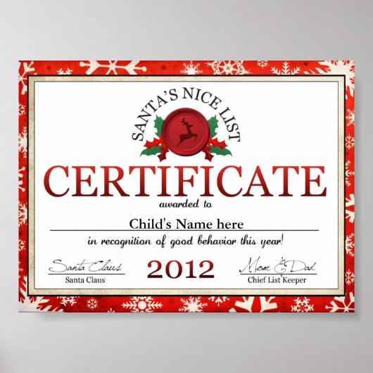 Onderliggend certificaat volgens de Santa Clause N Poster (Voorkant)