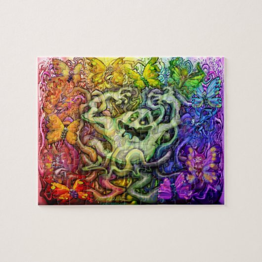 Onderling verbonden spookachtige regenboogmagie legpuzzel (Horizontaal)