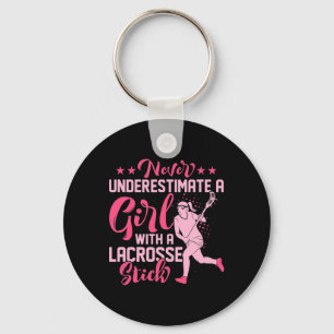 Onderschat nooit een meisje met een lacrosse stick sleutelhanger