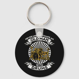 Onderschat nooit een oud Man met drums-shirt Sleutelhanger