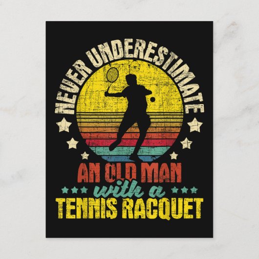 Onderschat nooit een oud Man - Tennis Racket SPO Informatiekaartje (Achterkant)