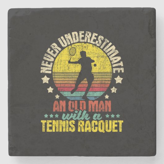 Onderschat nooit een oud Man - Tennis Racket SPO Stenen Onderzetter (Voorkant)