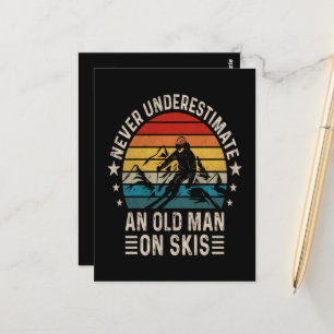 Onderschat Nooit Een Oude Man Op Skiën Retro Briefkaart