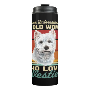 Onderschat nooit een oude vrouw die van Westies ho Thermosbeker