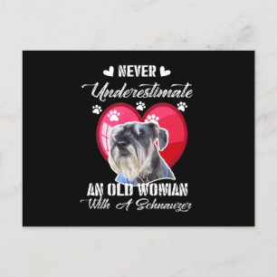 Onderschat nooit een oude vrouw met een schnauzer feestdagenkaart