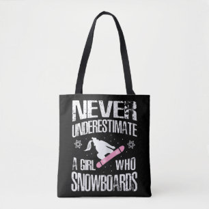 Onderschat nooit een snowboard Girl print Cute Fu Draagtas