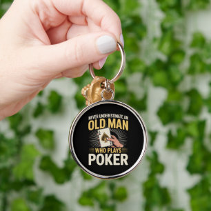 Onderschat Oude Man Pokerkaart Nooit Sleutelhanger