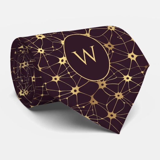 Onderscheidend Gold en Brown Neural Network Stropdas (Opgerold)