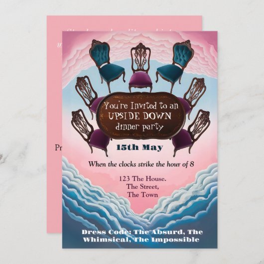 ondersteboven dinerfeest, Modern Surrealisme Kaart (Voorkant / Achterkant)