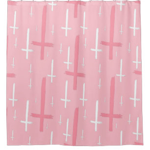 Ondersteboven omgekeerd kruis pastel roze douchegordijn