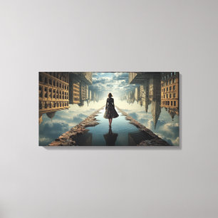Ondersteboven wereld opgespannen canvas print