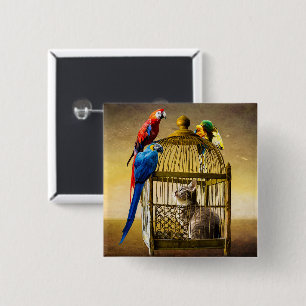 Ondersteboven wereld van de vergulde kooi vierkante button 5,1 cm