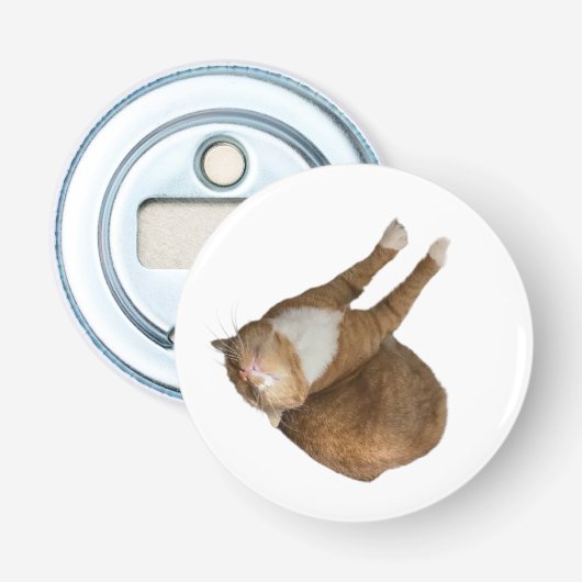 Ondersteboven Zonneschijn Kat Button Flesopener (Voorkant)