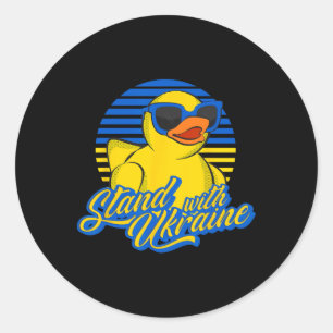 Ondersteun Oekraïne Rubberen Eend Oekraïense Vlag  Ronde Sticker