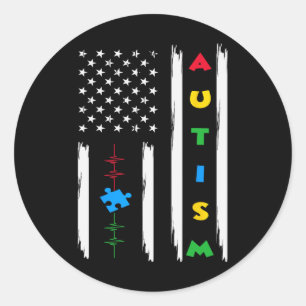 Ondersteuning Autisme Bewustzijn Amerikaanse vlag  Ronde Sticker