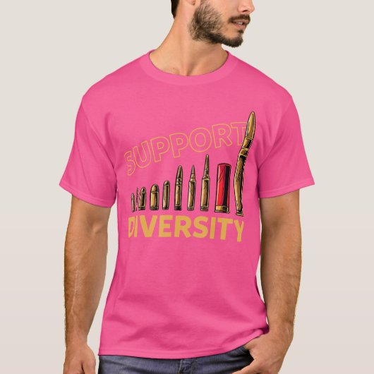 Ondersteuning Diversiteit Pistool Bullets Funny T-shirt (Voorkant)