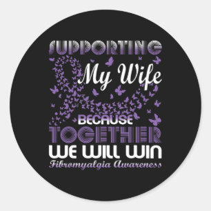 Ondersteuning van mijn vrouw fibromyalgie bewustzi ronde sticker